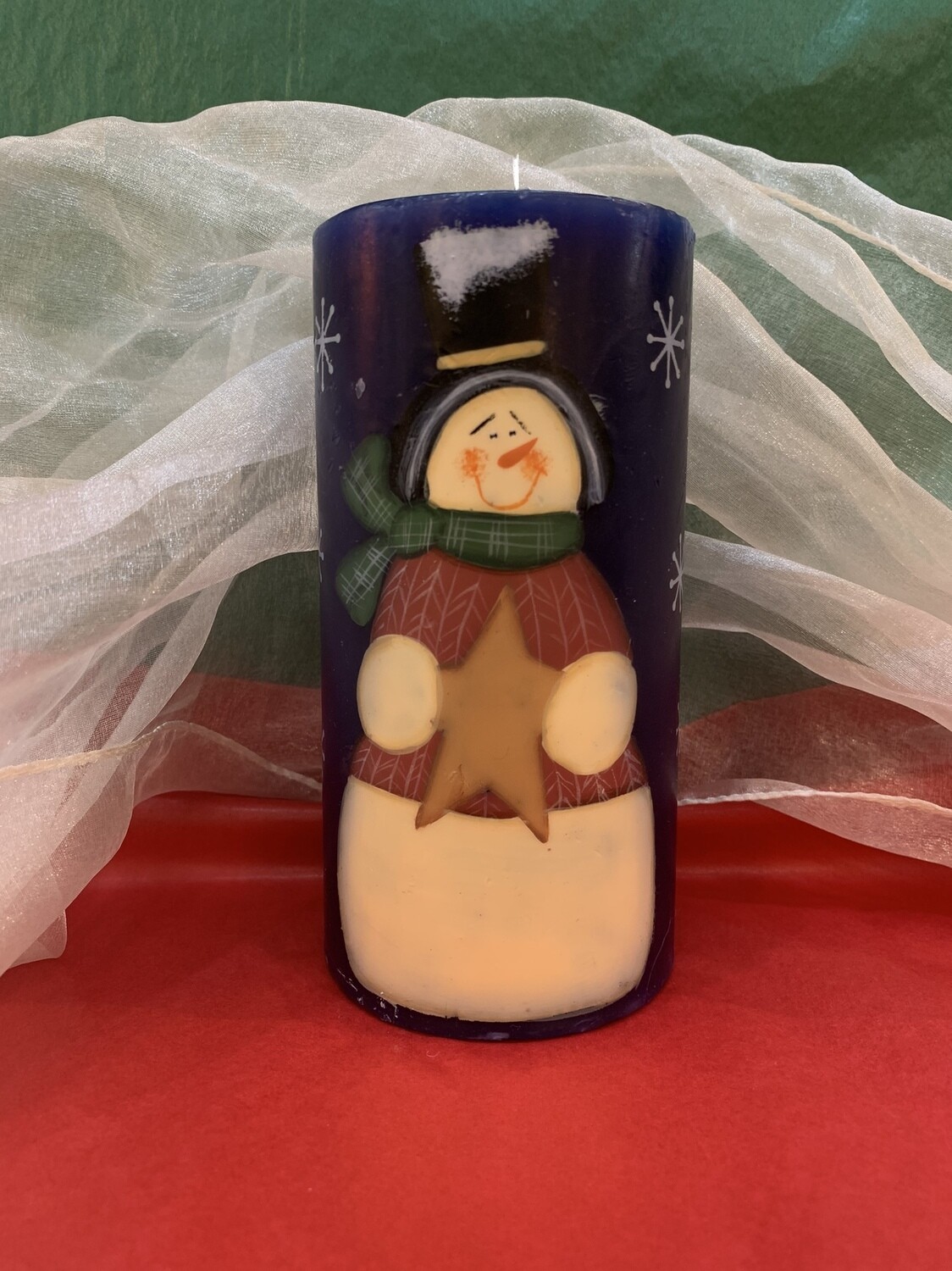 Blue 6” Candle with Snowman