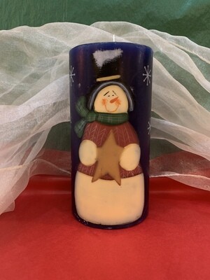 Blue 6” Candle with Snowman
