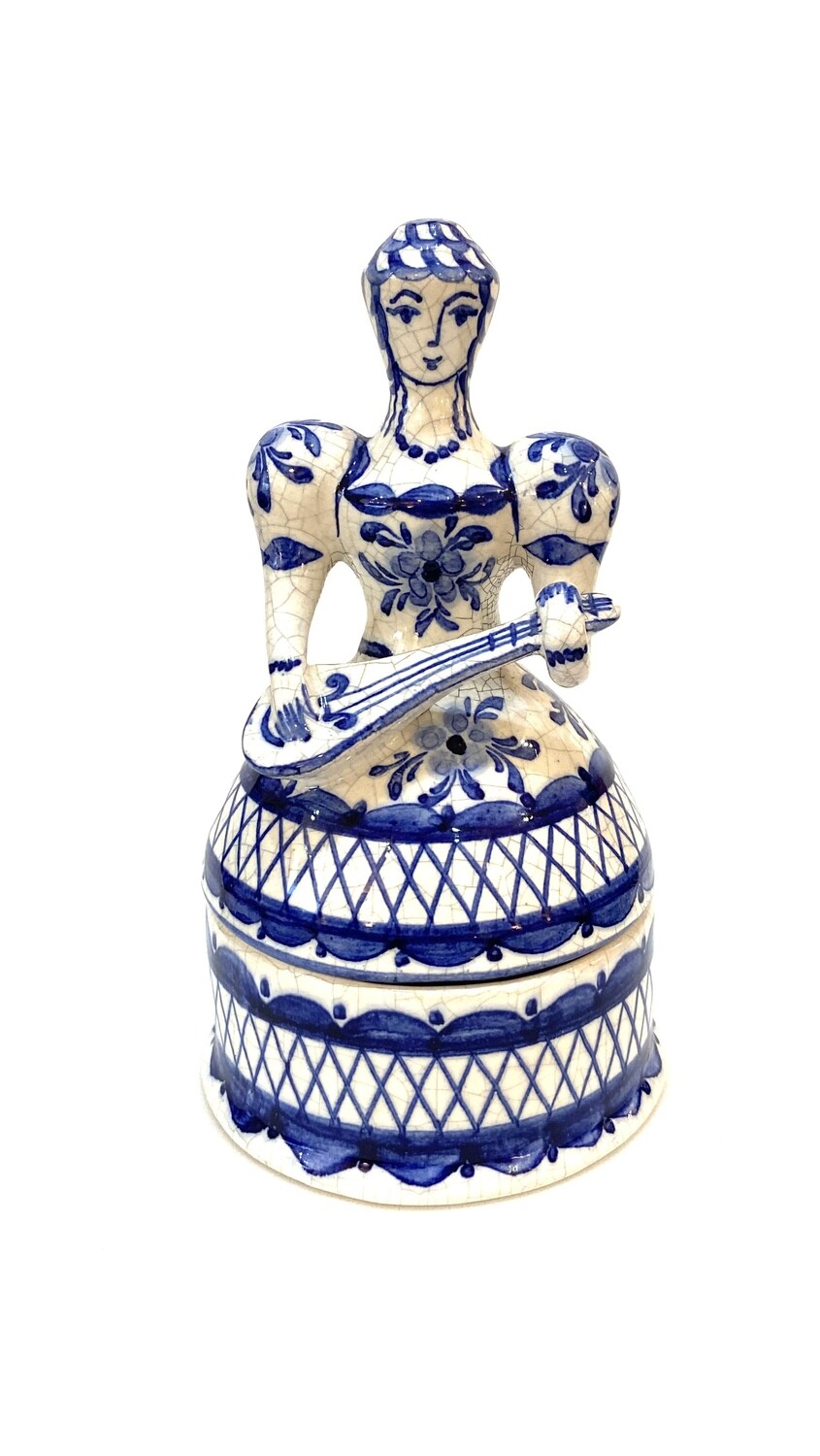 Vintage Porcelain GZHEL Lady Box 7”