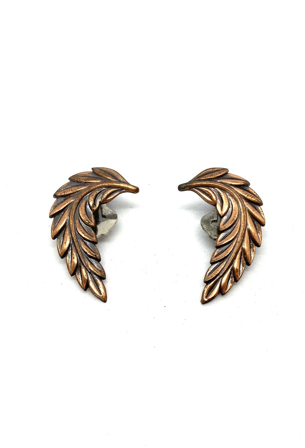 Bronze Feather Clip On Earrings