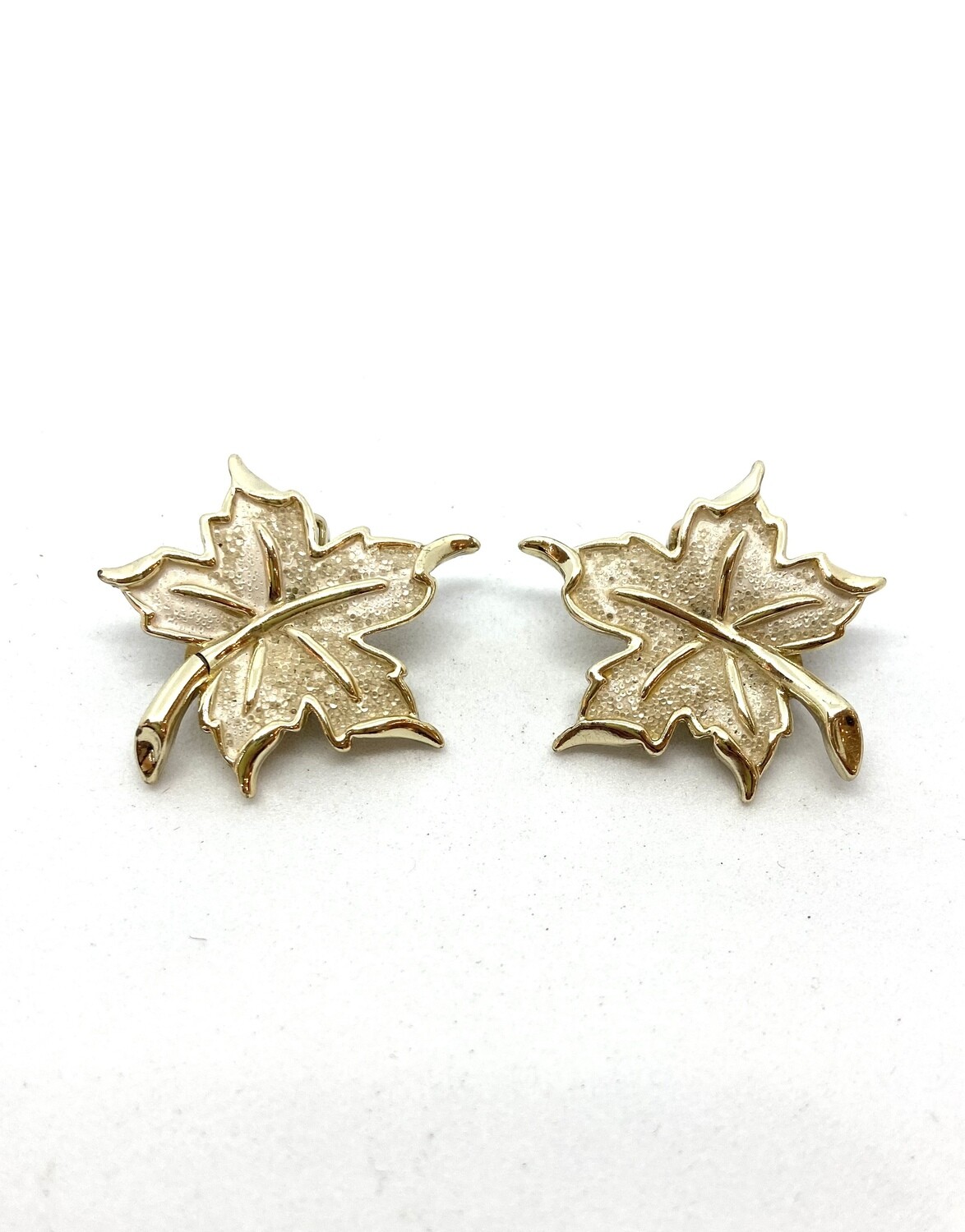 Silver Crushed Glass Inlay Leaf  Clip-On Earrings