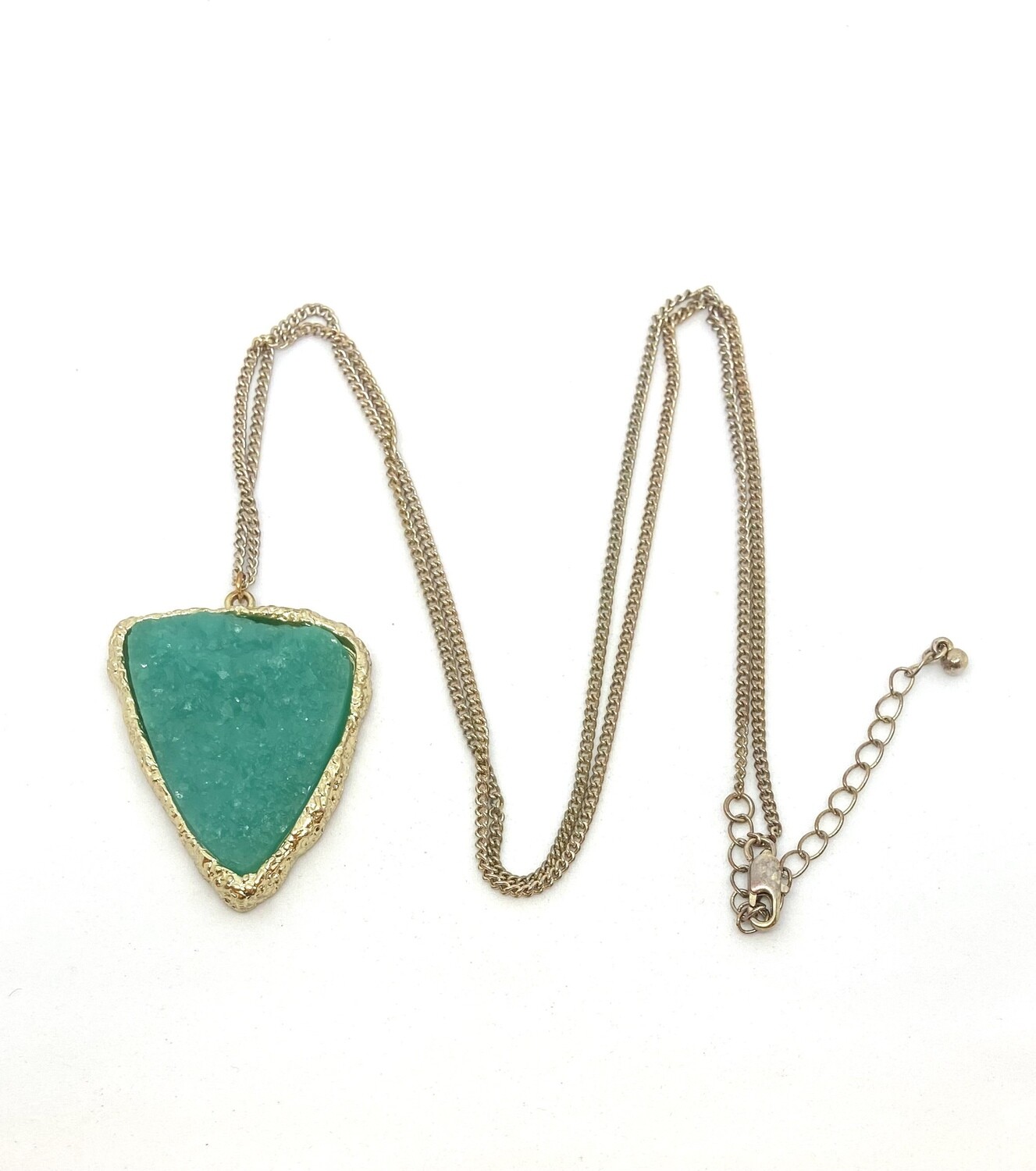 Handmade Teal Druzy Triangle Pendant Gold Necklace