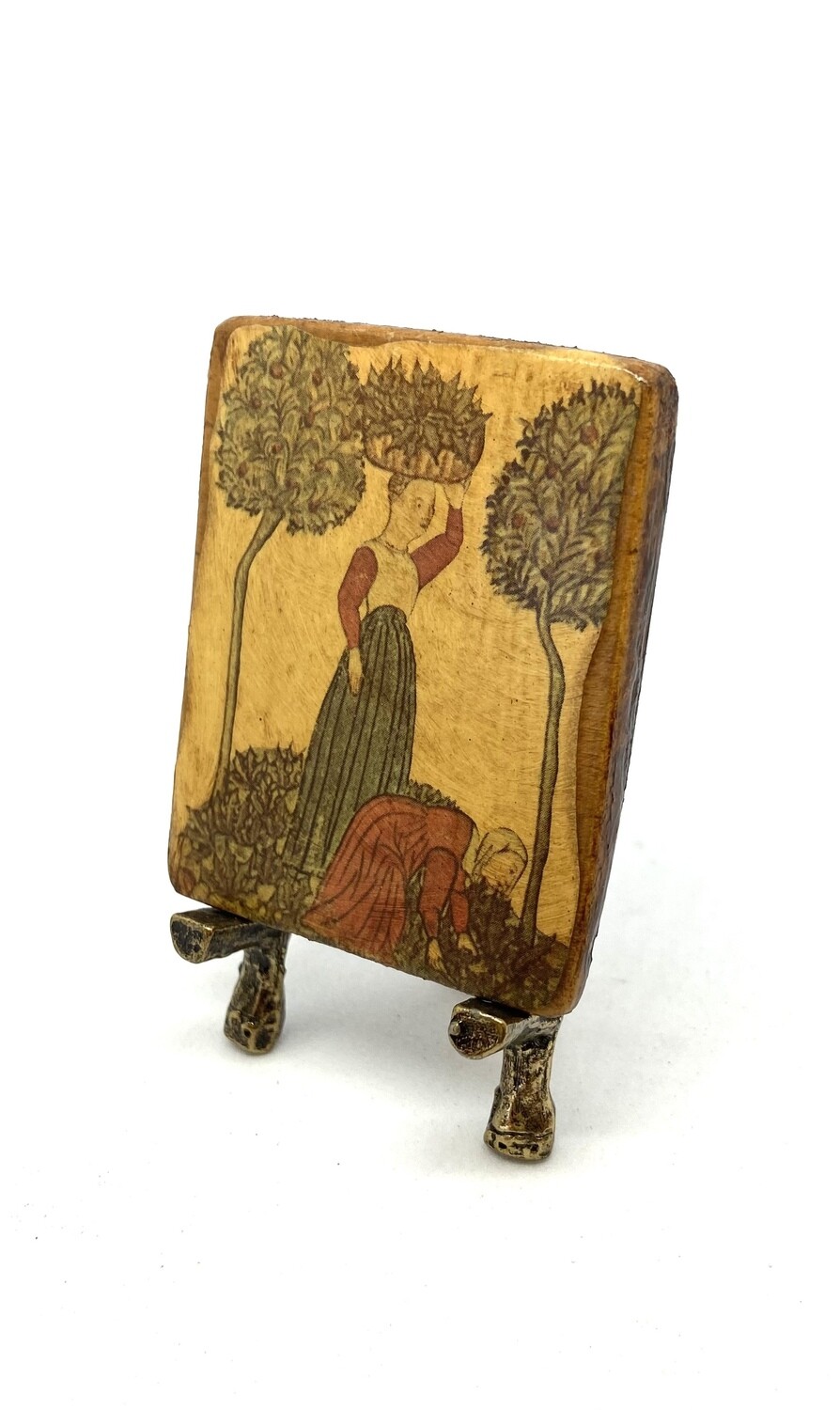 Miniature Wooden Art with 3” Metal Stand, Art: Medieval Manuscript