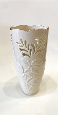 Lenox Vintage Reticulated Vase with Relief and Scalloped Gold Trim