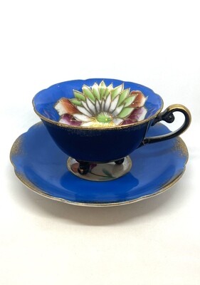 Vintage Royal Sealy Blue Lotus Gold Accent Teacup and Saucer
