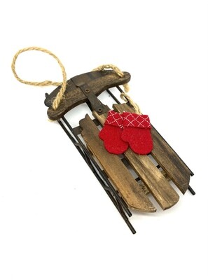 Sled with Mittens Door Ornament 5”