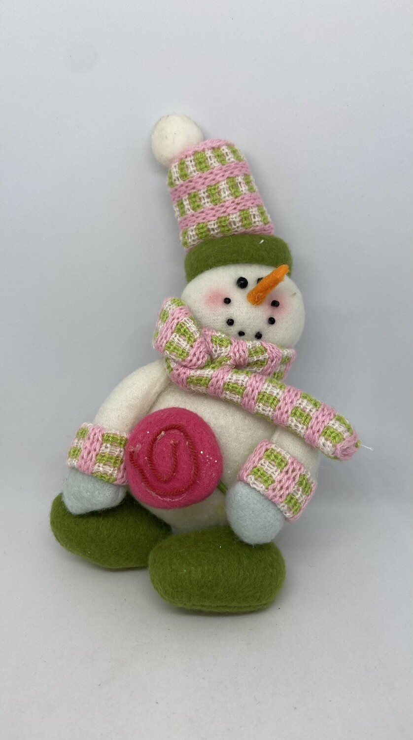Pink and Green Snowman Plushy 7”