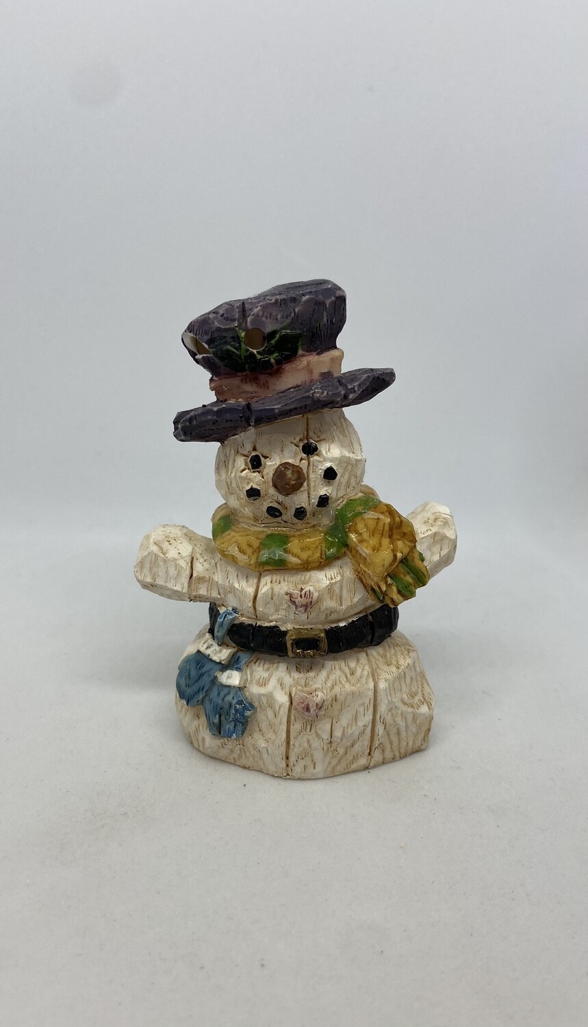 Carved Wooden Snowman Figurine 3.5”