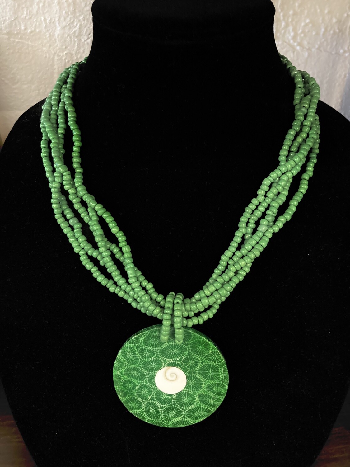 Multi-Strand Green Beaded Shell Necklace