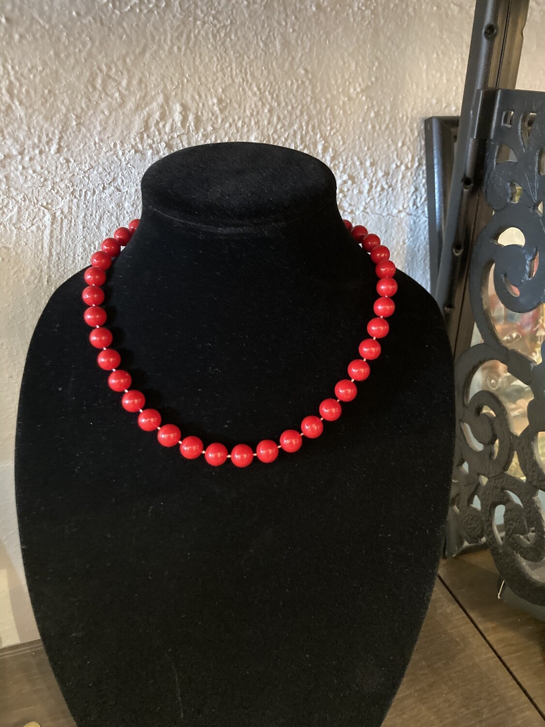 Red Bead Necklace, 18"