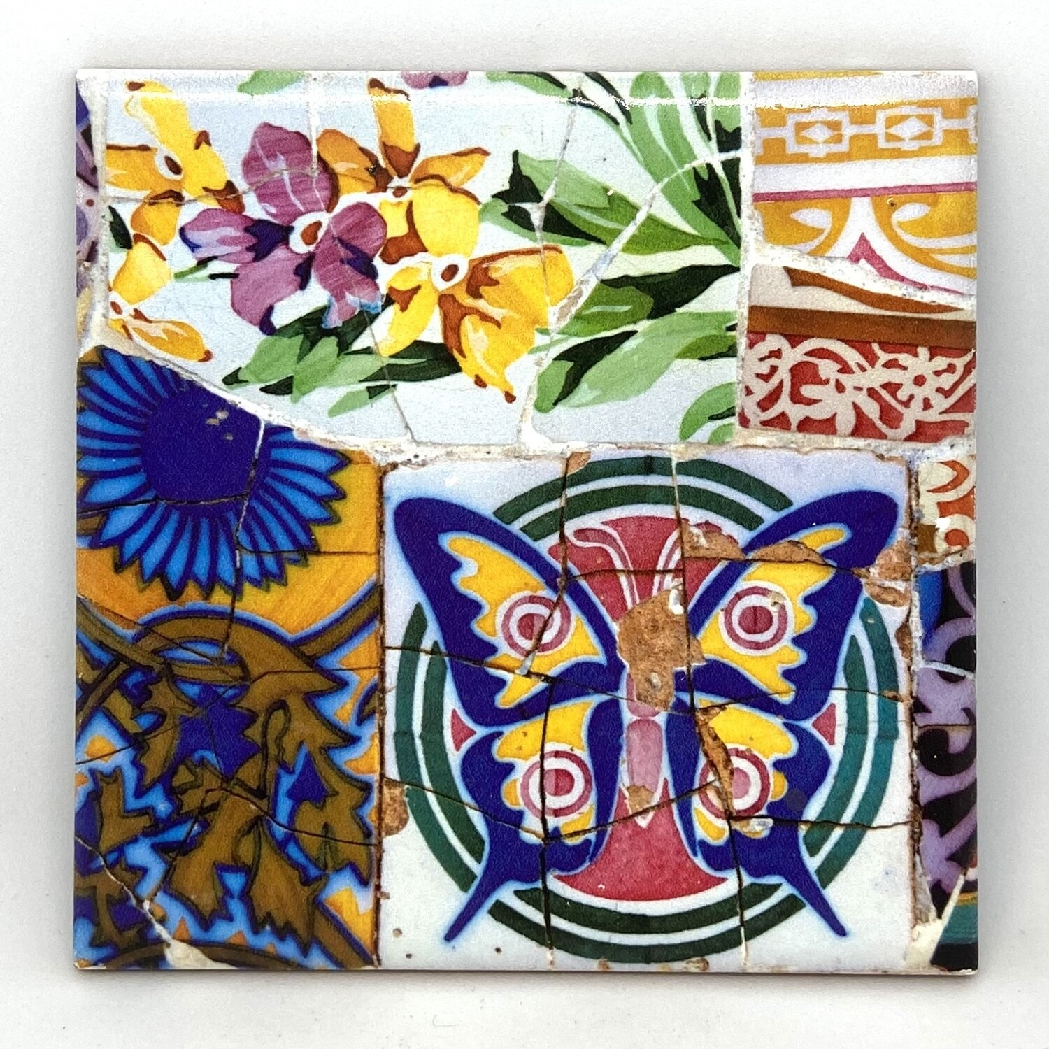 Colorful Butterfly Flower Mosiac Coaster 4”
