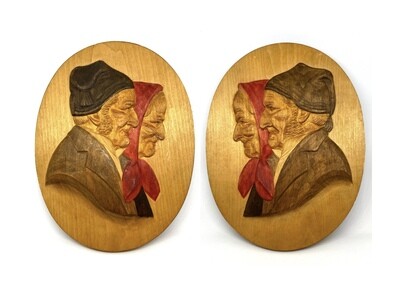 Wooden Carved Relief of Swiss Couple 8” x 6”