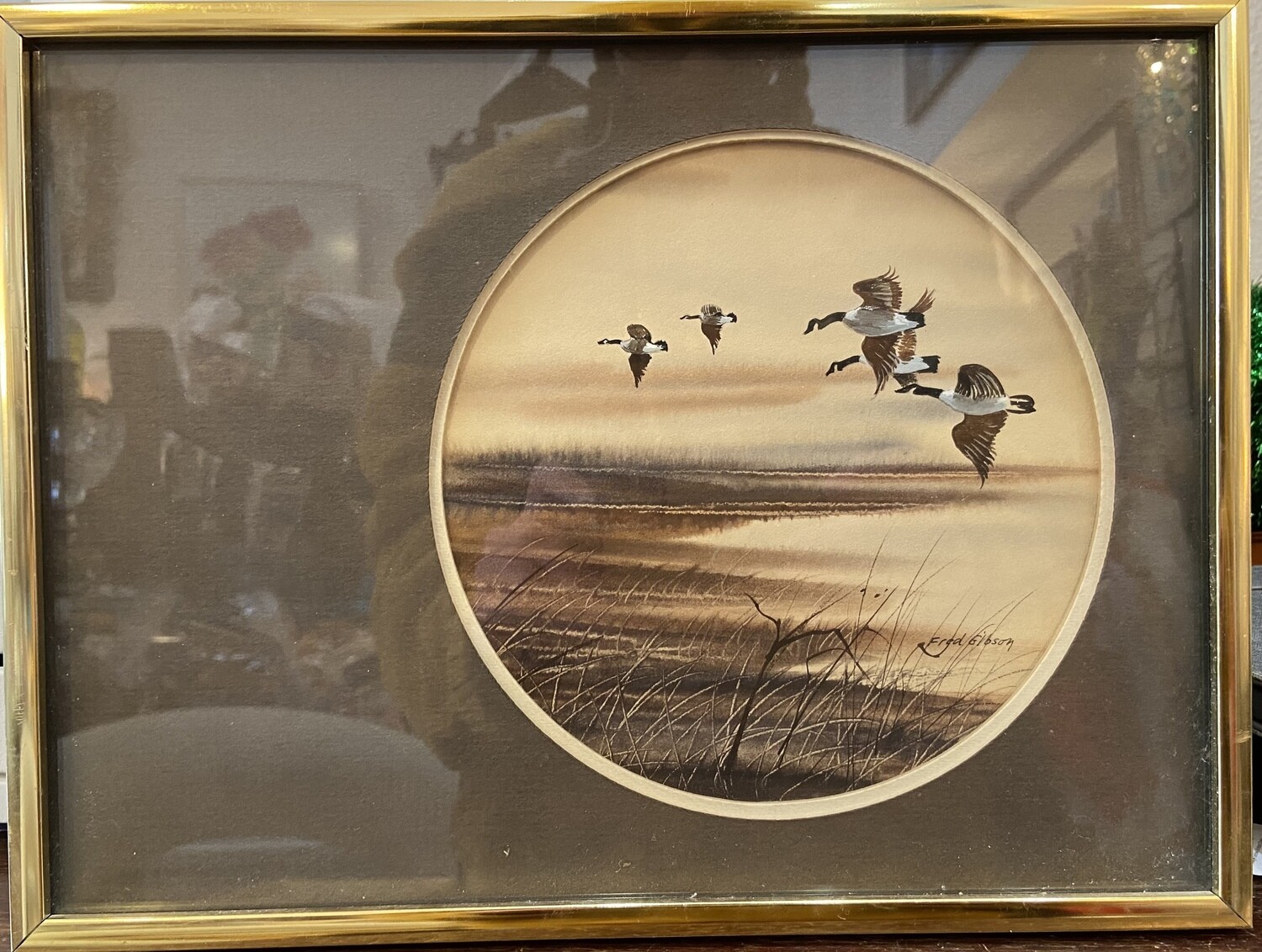 Circle Border Flying Geese Framed Painting 12” x 9”