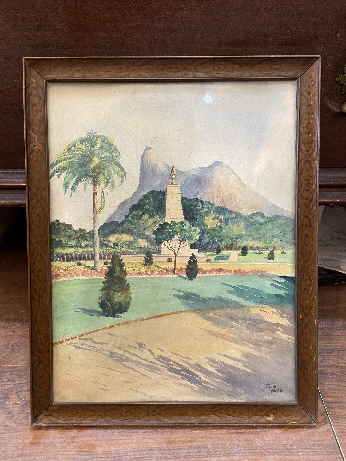 Vintage Watercolor Palm Tree 17.5” x 14” 