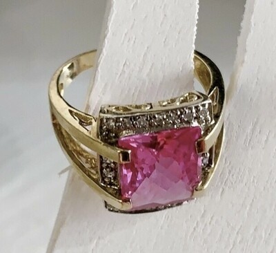 Sterling Pink Sapphire Ring 9 1/2