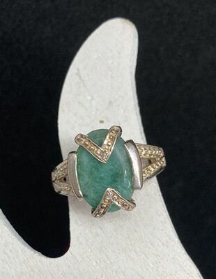 Sterling Green Gemstone Ring Size 6 1/2