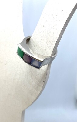 Sterling Silver Three Square Multi-Color Gemstone Ring, Size 10
