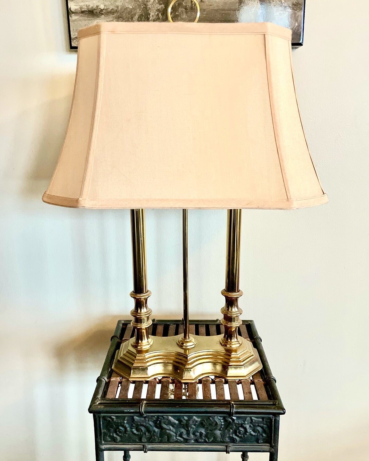Vintage Brass Double Lamp with Shade 22 1/4"