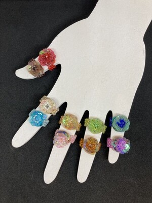 Vintage Sequin Rings with Beaded Elastic Bands