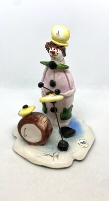 Vintage Zampiva Clown Playing Drums Figurine, Signed
