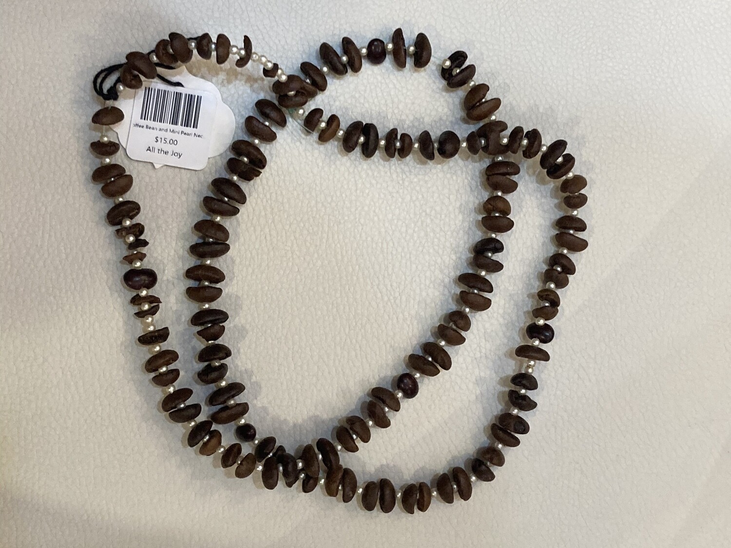 Coffee Bean and Mini Faux Pearl Necklace