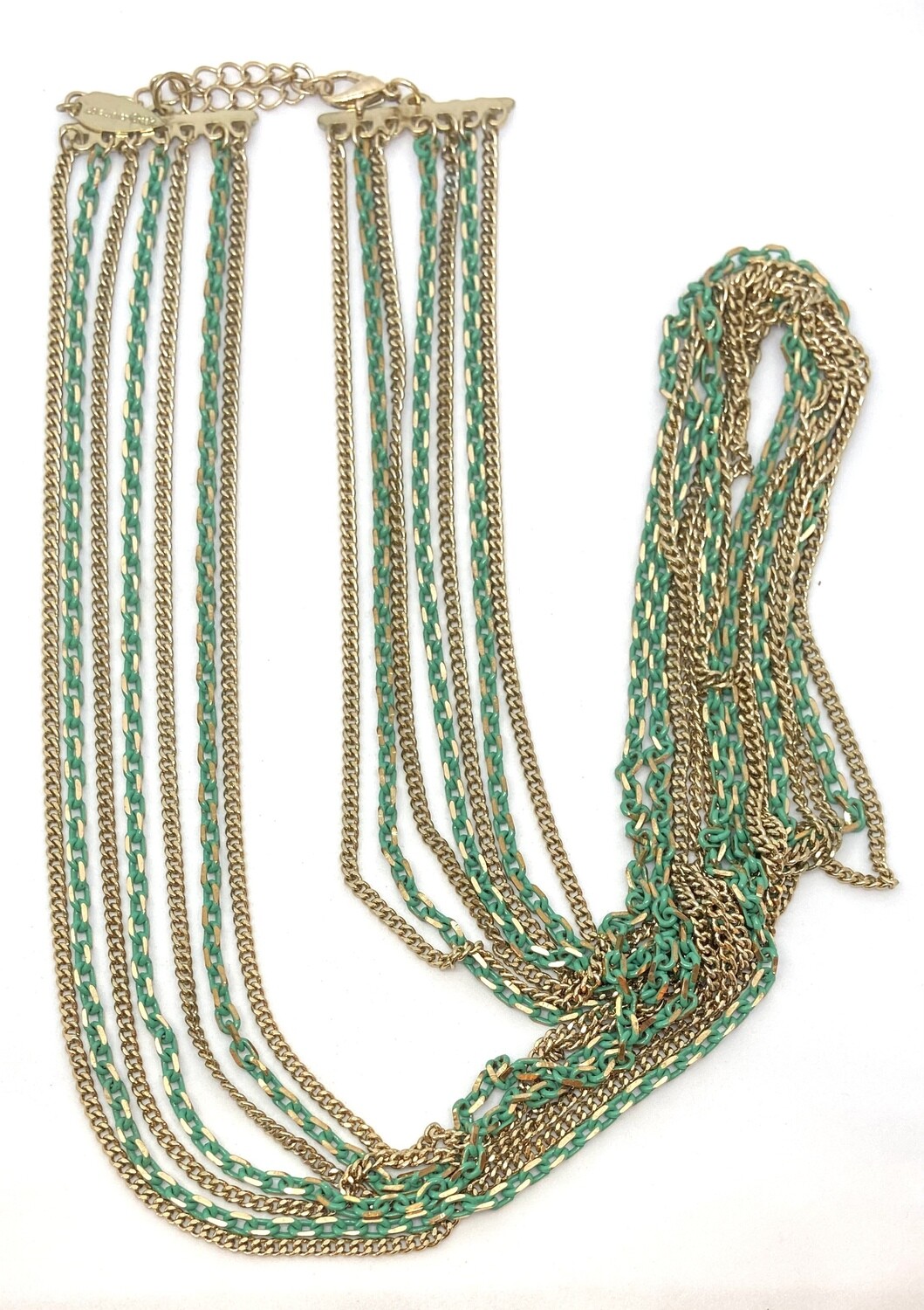 Coldwater Creek Turquoise and Gold Tone Multi-Strand Chain Adjustable Necklace ~32”