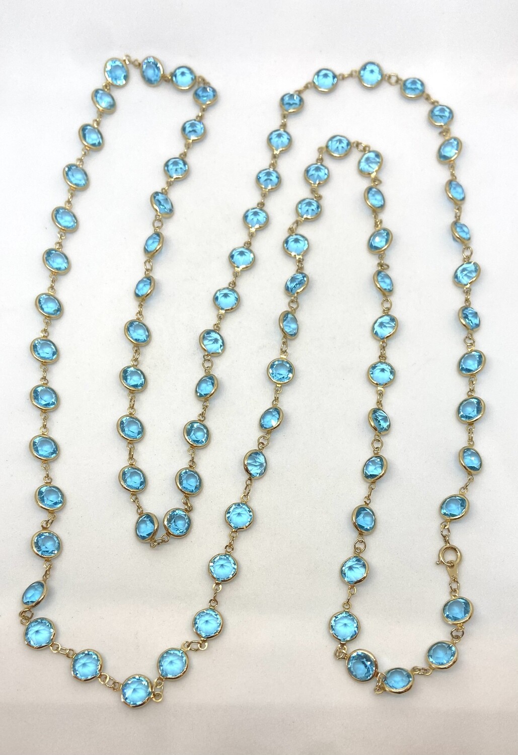 Clear Blue Crystal Long Strand Necklace 55”