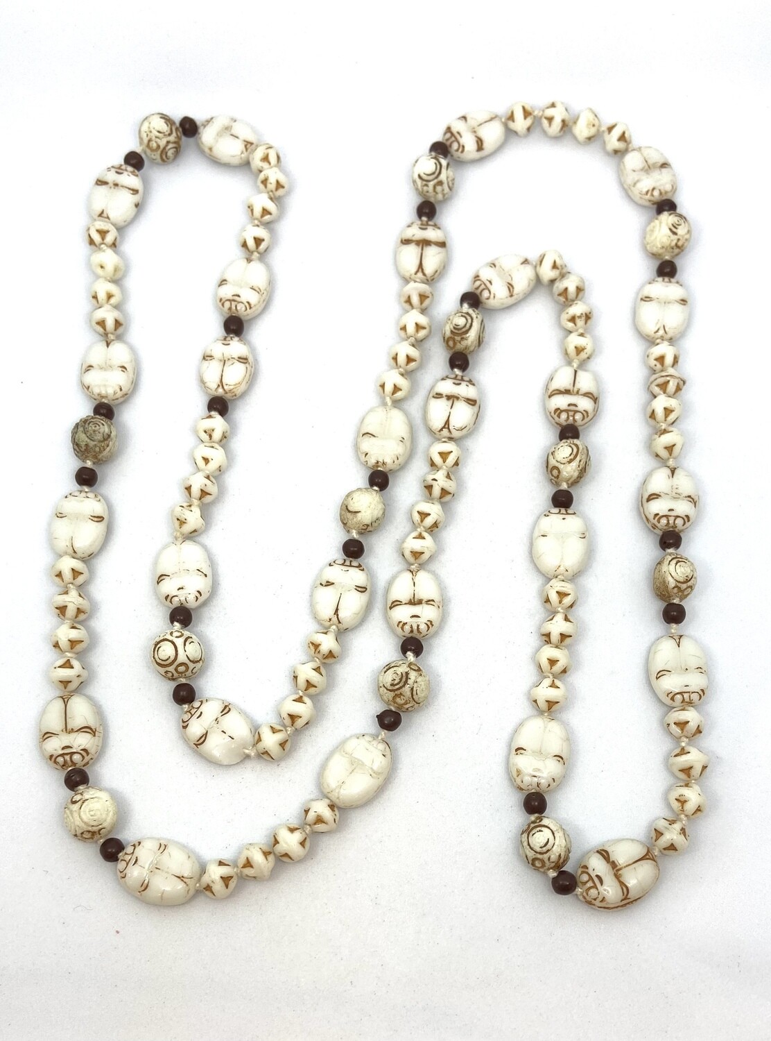 White Etched Bead Necklace 42”