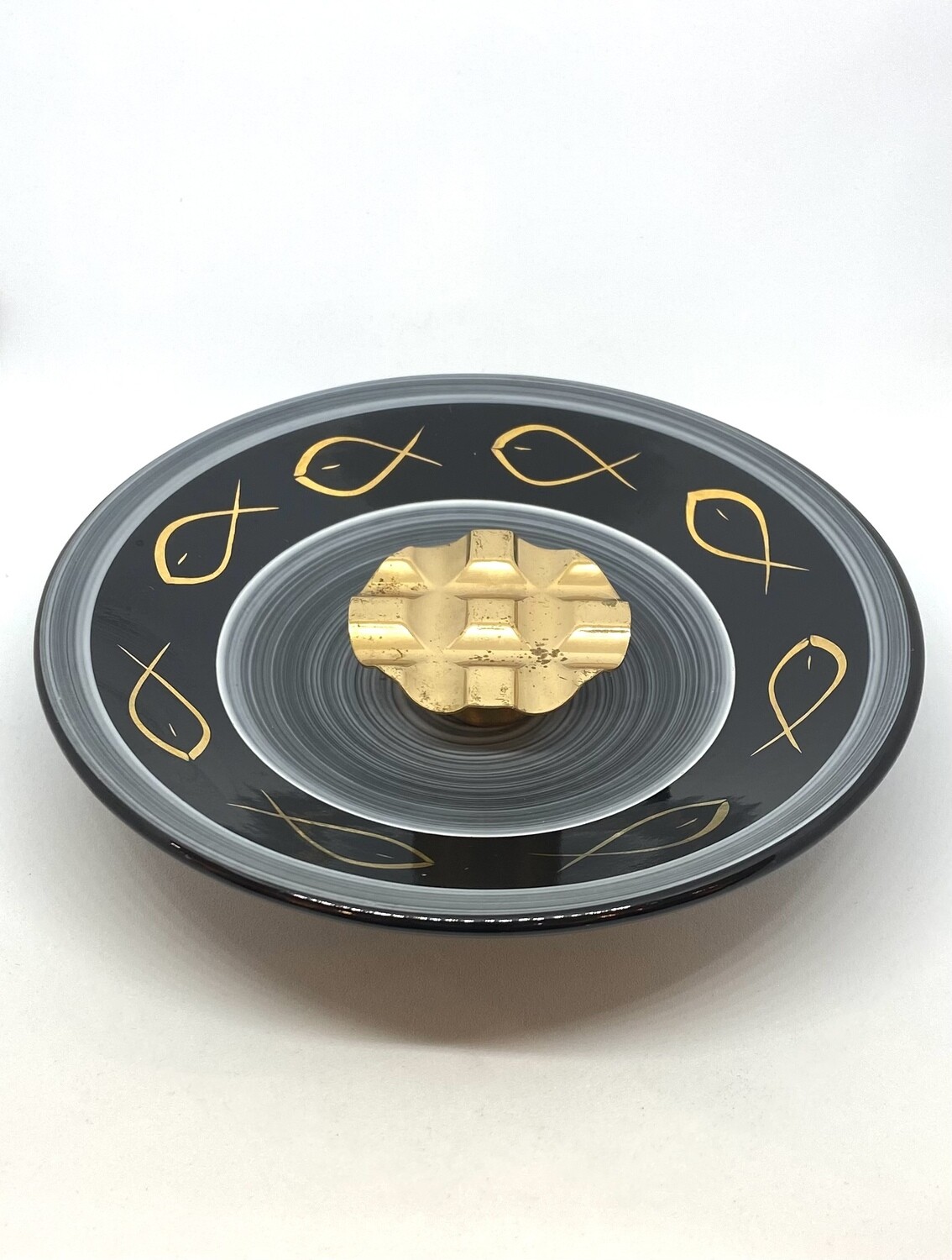 Black and Gold Ceramic Art Deco Evans Ashtray