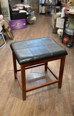 Black Leather Padded Wood Stool