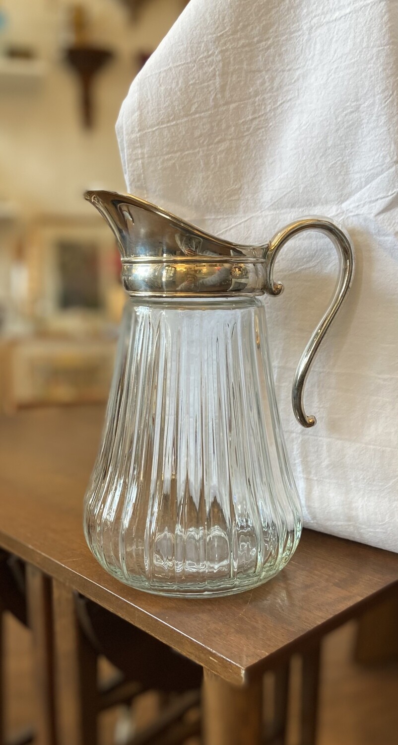Silverplate and Ribbed Glass Pitcher