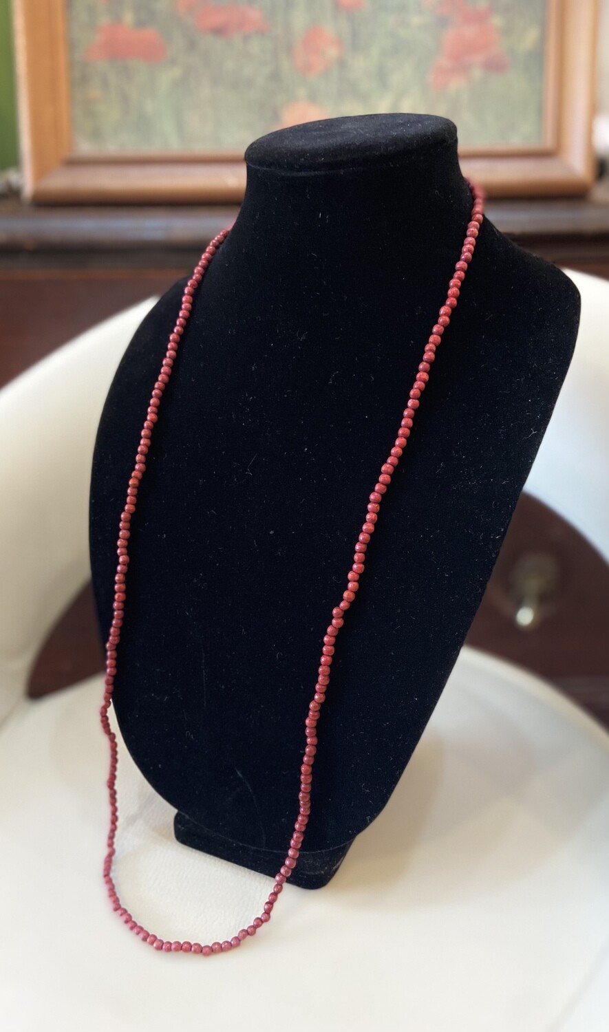 Small Wood Bead Long Strand Necklace, Color: Plum