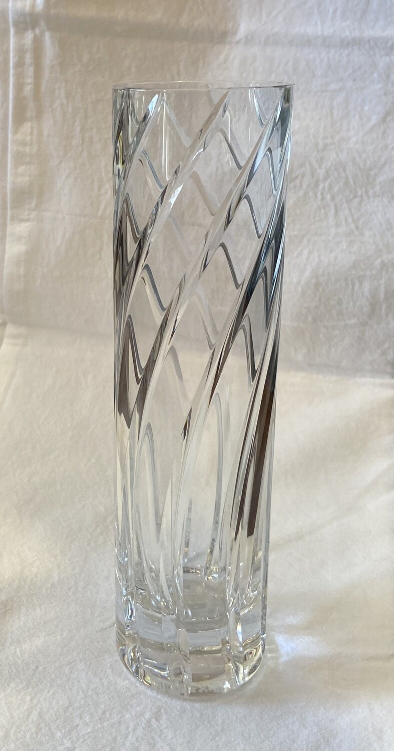 Tiffany &Co Reeds Swirl Cut Crystal 8” Bud Vase 