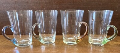 Mid-Century Glass Mugs with Colored Handles, set of 4