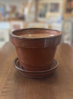 Ceramic Pot & Saucer 6 1/4”opening 