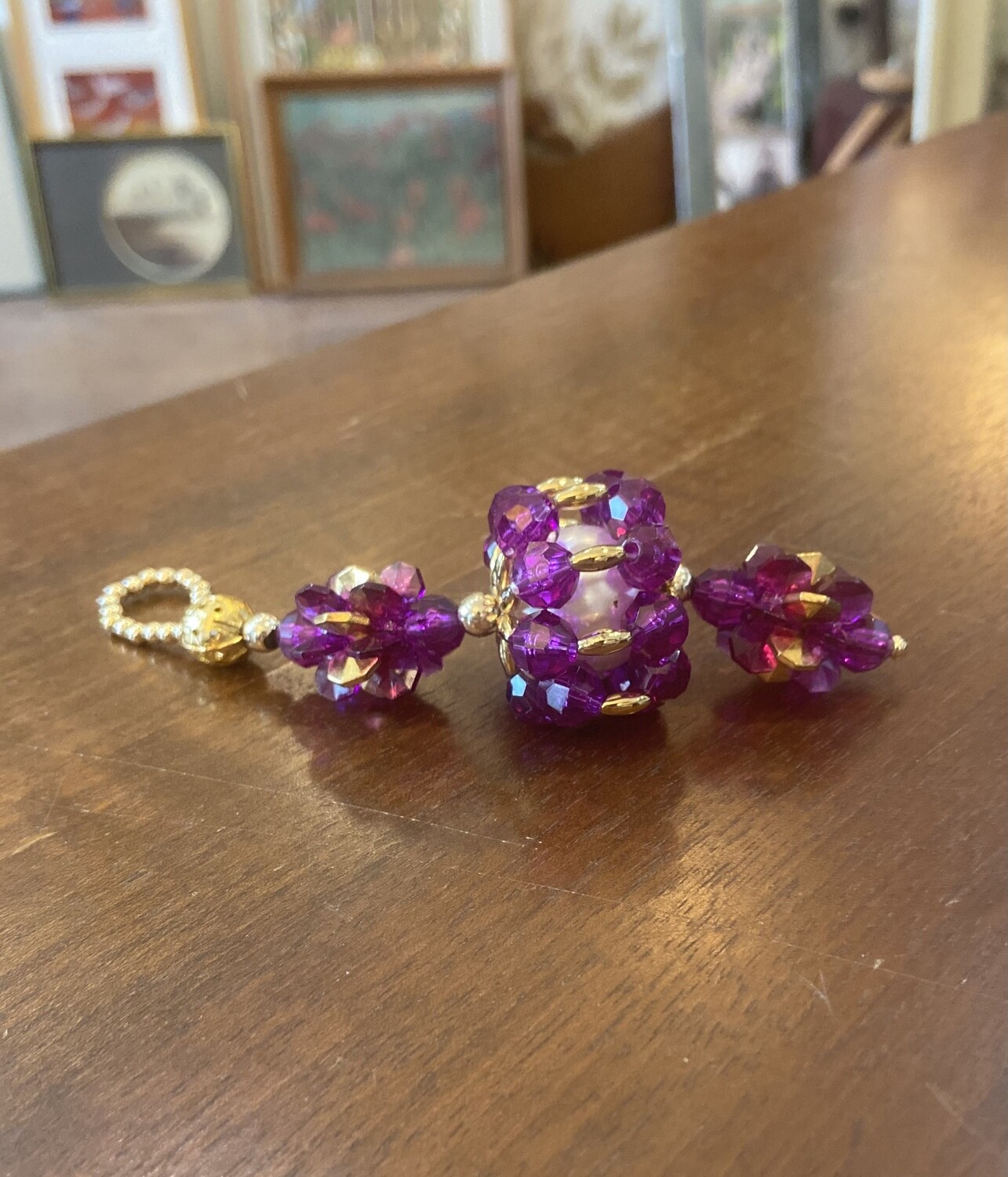 Purple and Gold Rhinestone Keychain Ornament