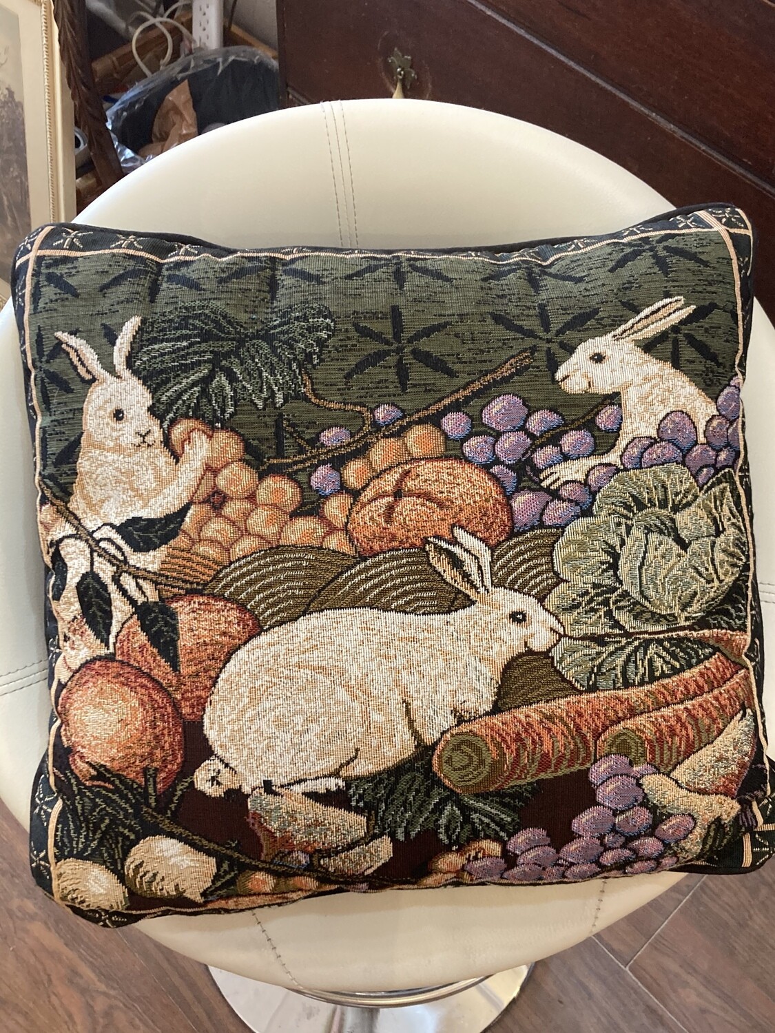 Bunnies In a Field Tapestry Throw Pillow
