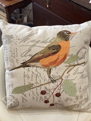 Orange Bird on a Branch Design Throw Pillow