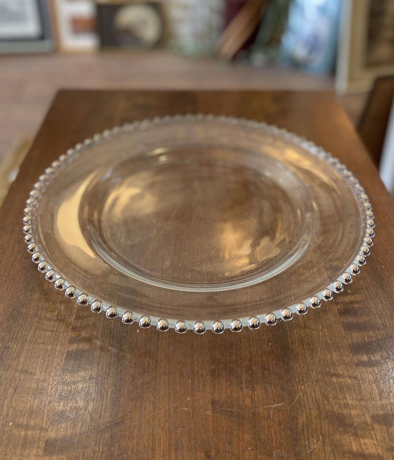 Glass Charger Plate with Silver Colored Beads