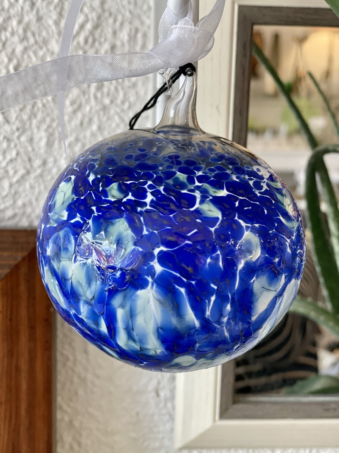 Hand Blown Blues Glass Ornament 3 1/2”