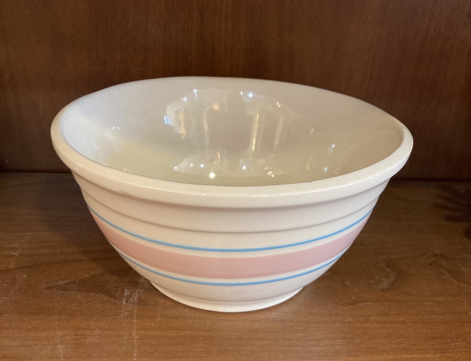 Vintage McCoy Mixing Bowl Pink and Blue Stripes 8 1/4”