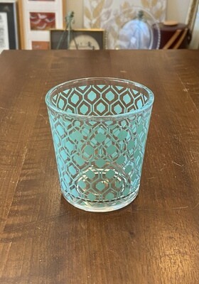Turquoise Diamond Patterned Glass/Candleholder