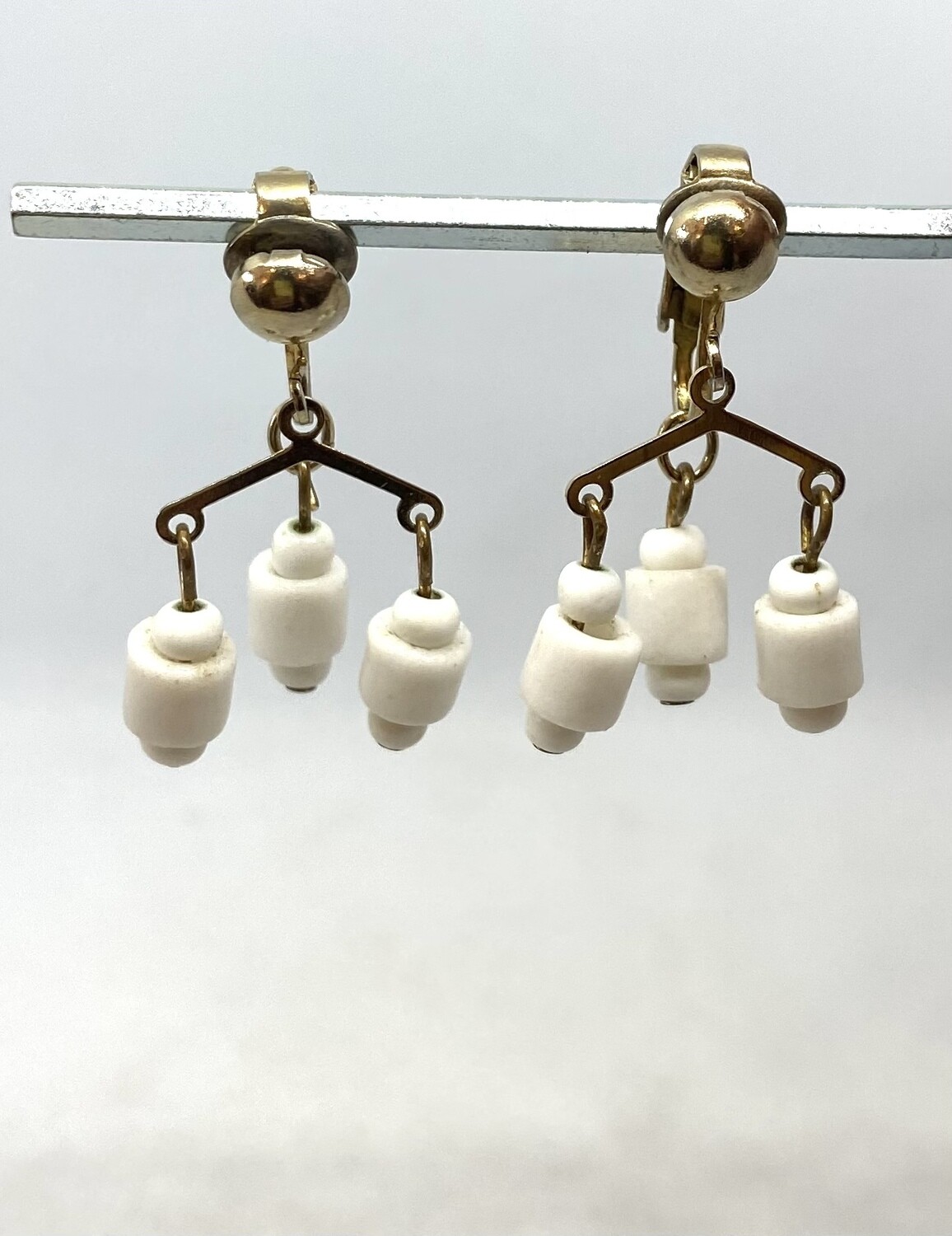 Balanced White Bead Clip-On Earrings