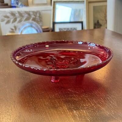 Vintage Ruby Red 3-Footed Candy Dish