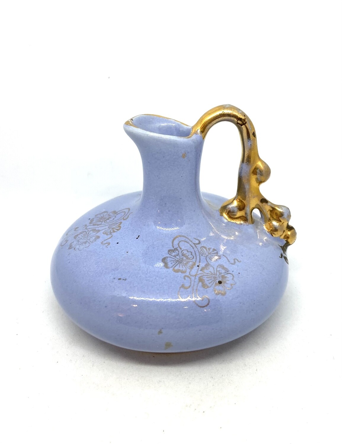 Gilded Periwinkle Blue Ceramic Miniature Pitcher/Vase