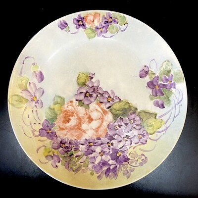 Decorative Roses and Violets Painted Plate
