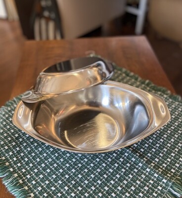 Mid-Century Modern Stainless Steel Lidded Dish Pan