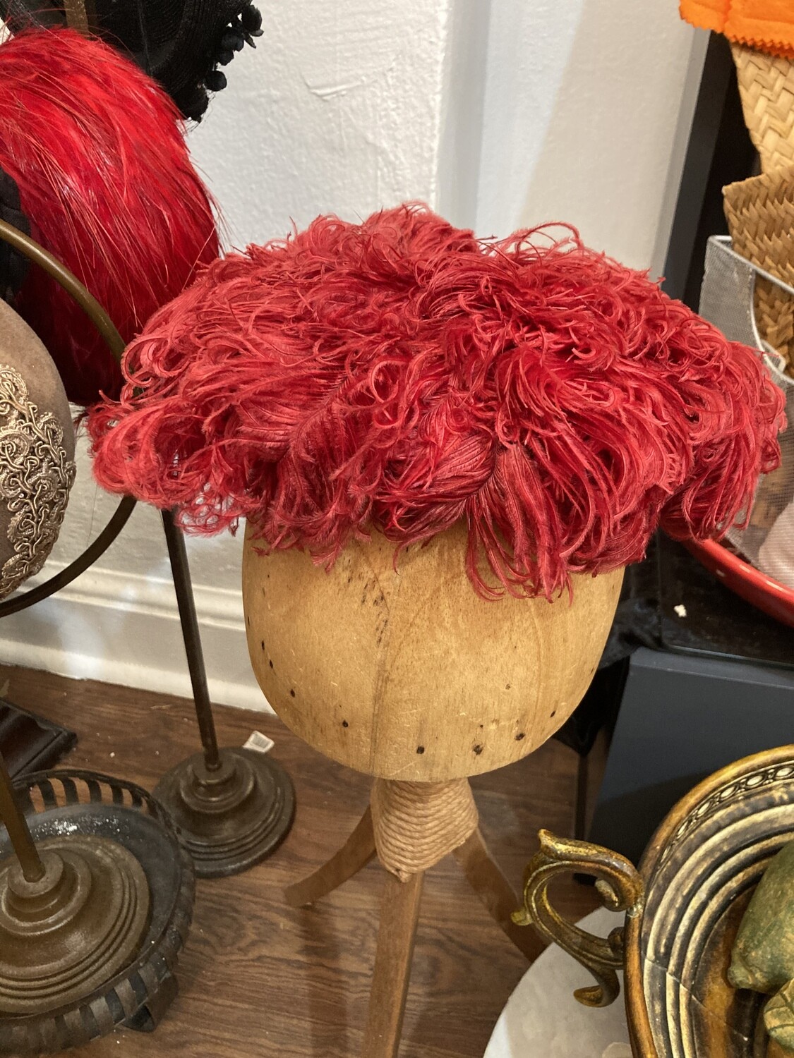Vintage Bergdorf Goodman 5th Ave Red Ostrich Feather Hat