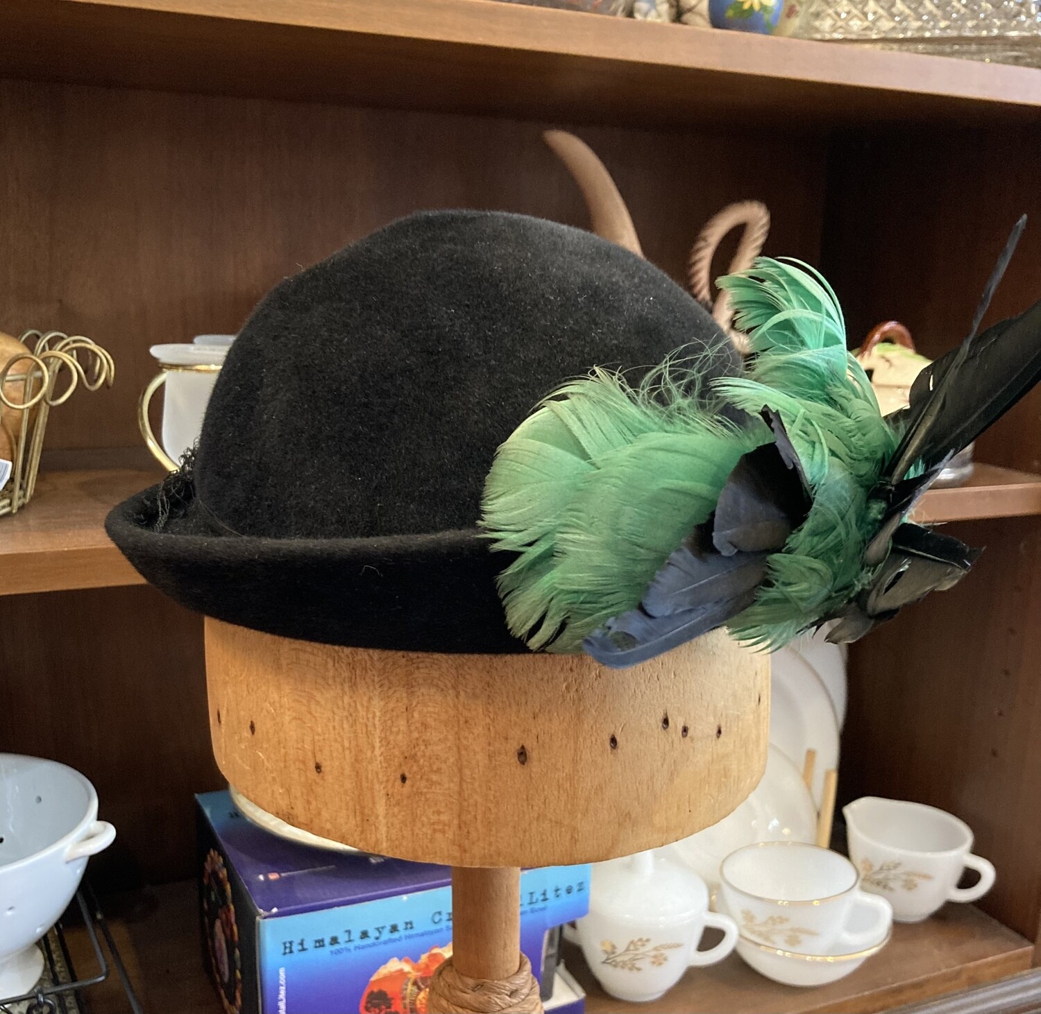 Vintage Black Velour Cloche Hat