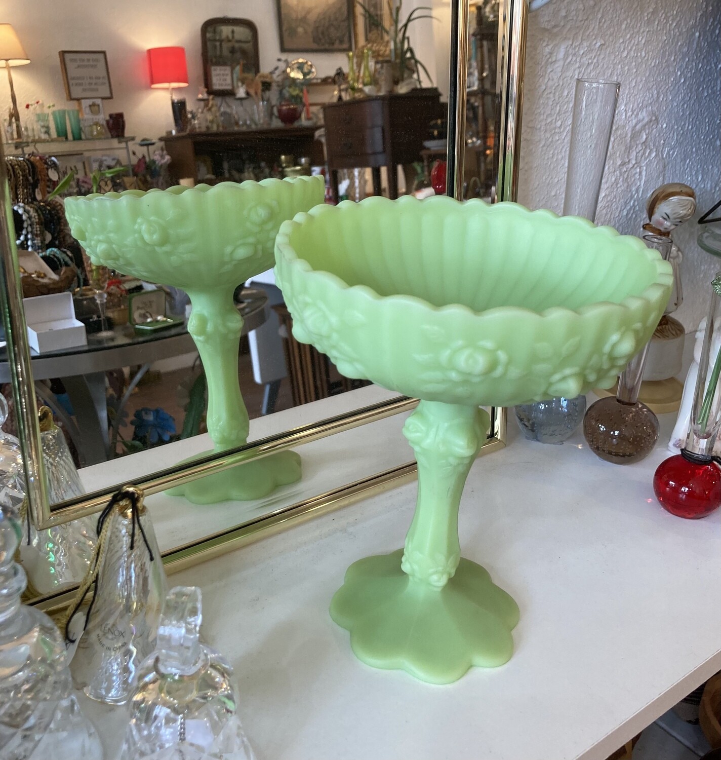 Fenton Green Cabbage Rose Compote